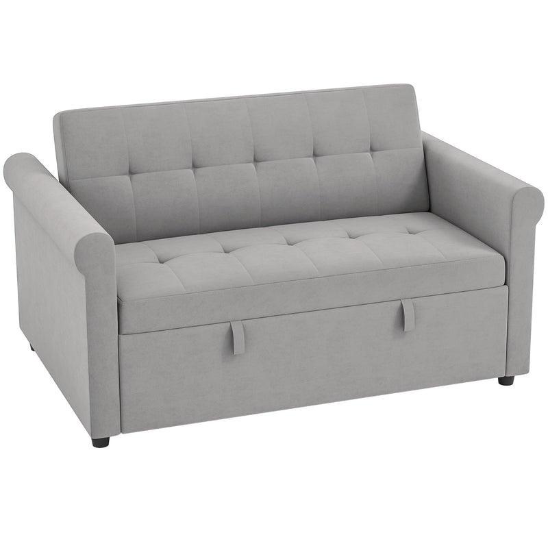 Two Seater Velvet Feel Sofa Bed With Foldable Design For Guest Rooms Grey