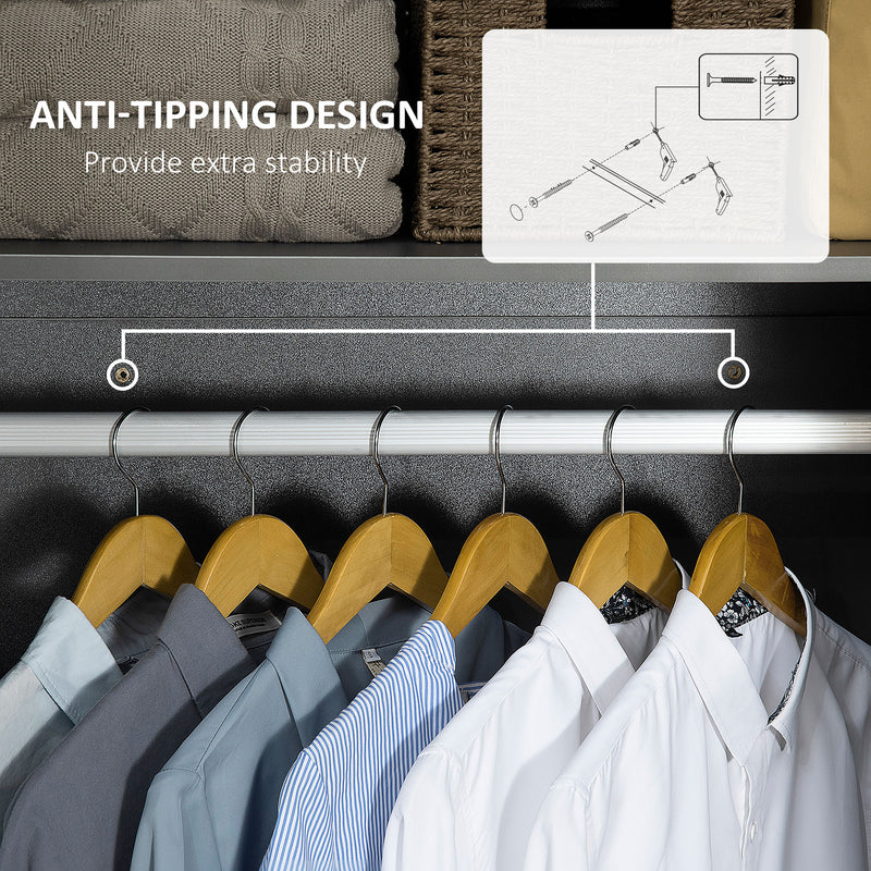 2 Door High Gloss Wardrobe With Hanging Rail And Shelf For Bedroom Storage Grey