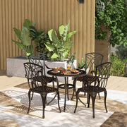 5 Seater Cast Aluminium Garden Dining Set With Round Table and Parasol Hole by Outsunny