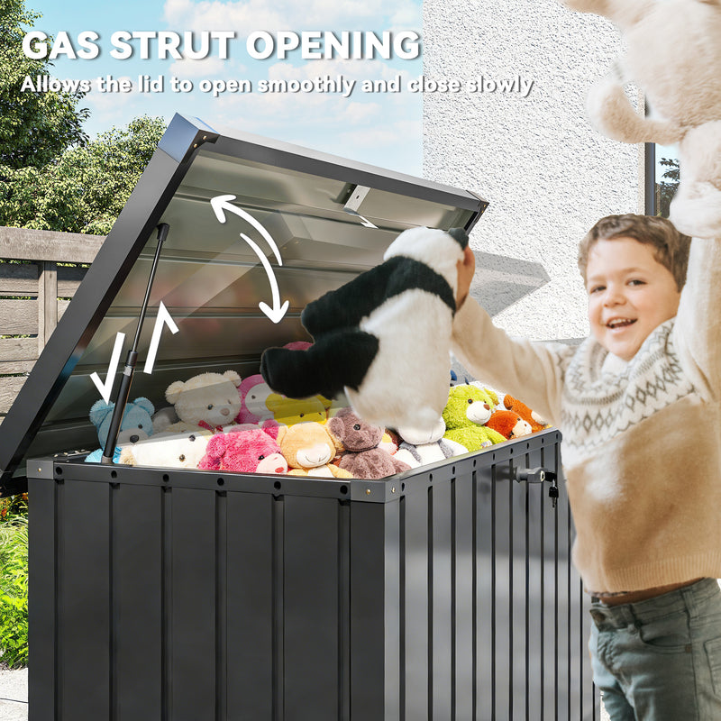 400L Outdoor Storage Box for Garden Cushions and Tools, Weatherproof Steel with Lock, Black