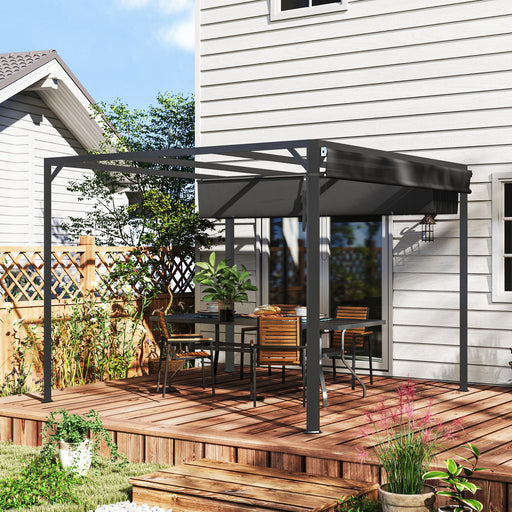 3x3m Aluminium Pergola with Retractable Roof and Wall Dark Grey by Outsunny