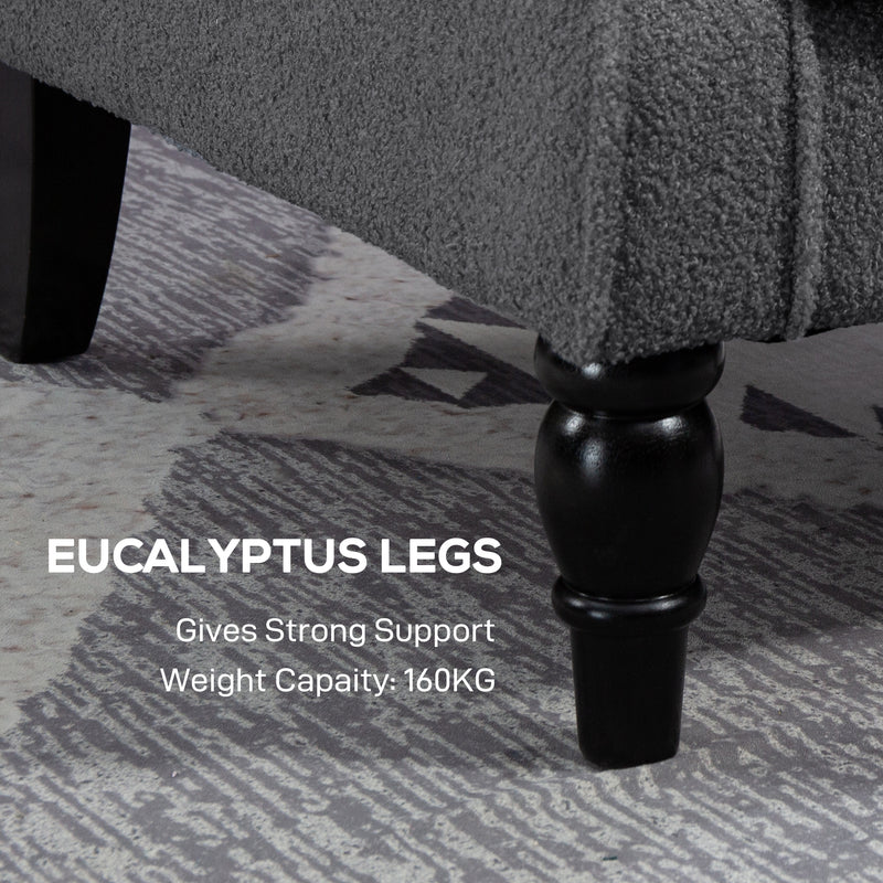 Retro Wingback Armchair with Soft Teddy Fleece Upholstery for Living Room Comfort Grey