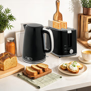 Modern 2 Slice Toaster and Electric Kettle Set for Kitchen Countertop Black