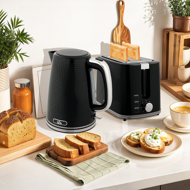 Modern 2 Slice Toaster and Electric Kettle Set for Kitchen Countertop Black