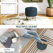 Round Storage Ottoman with Padded Seat and Hidden Compartment for Living Room Blue