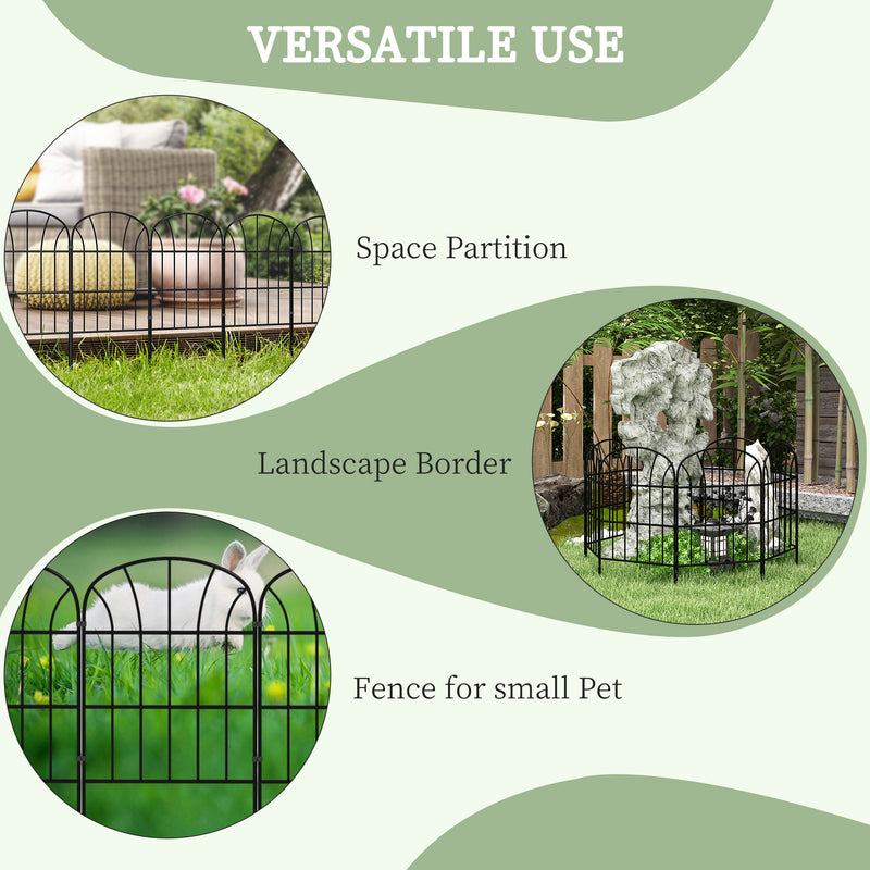 Set of 8 Metal Garden Fence Panels Decorative Picket Style for Outdoor Borders Black AOSOM