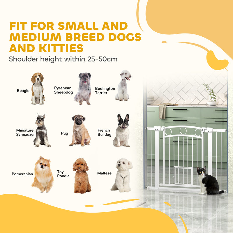 Tall Pet Safety Gate with Door 77cm High Adjustable 76-104cm for Stairs and Doorways by PawHut