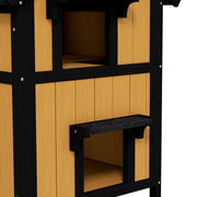 Yellow Wooden Outdoor Cat House with Plant Holder Multiple Entrances and Roof by Pawhut