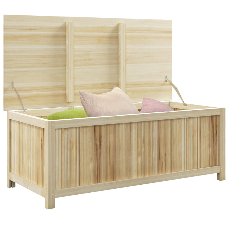 172L Outdoor Wooden Storage Box For Garden Tools And Cushions, Natural Wood AOSOM