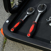 Mechanic Stool with Tool Tray and Wheels for Comfortable Garage Work Red and Black AOSOM