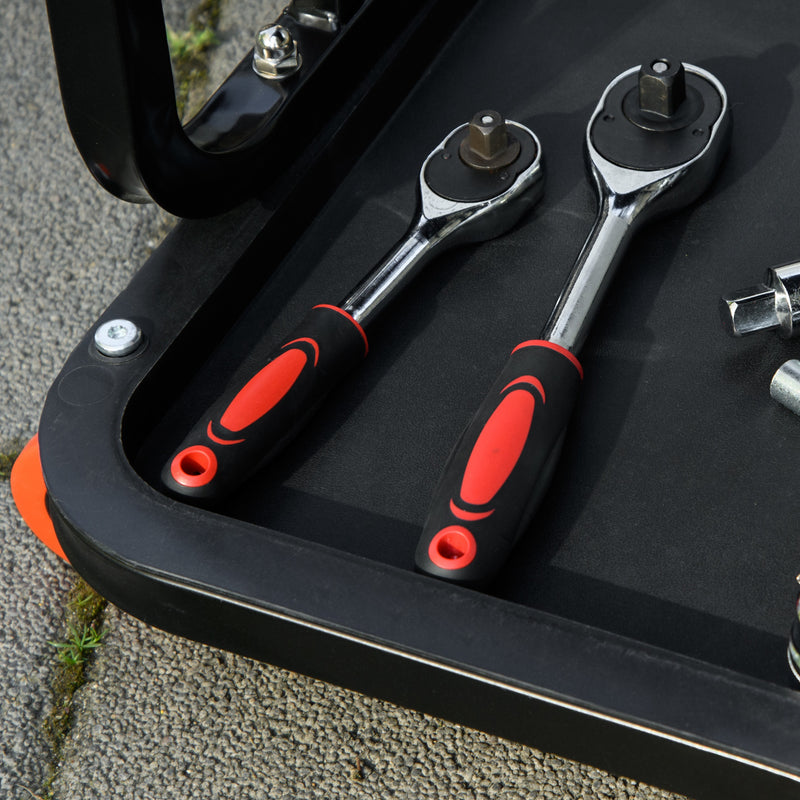 Mechanic Stool with Tool Tray and Wheels for Comfortable Garage Work Red and Black AOSOM