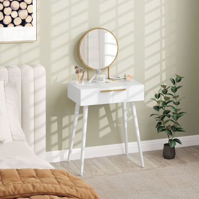 White Dressing Table with Round Mirror and Storage Drawer by Homcom