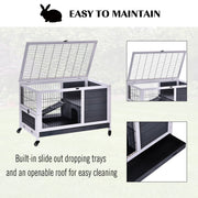 Indoor Wooden Rabbit Hutch with Lift Top for Guinea Pigs and Small Pets, Grey and White