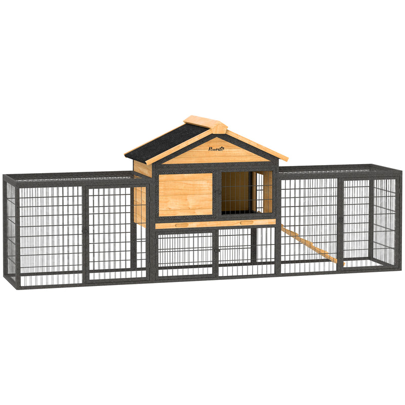 Wooden Rabbit Hutch with Steel Run and Removable Tray for Guinea Pigs by PawHut