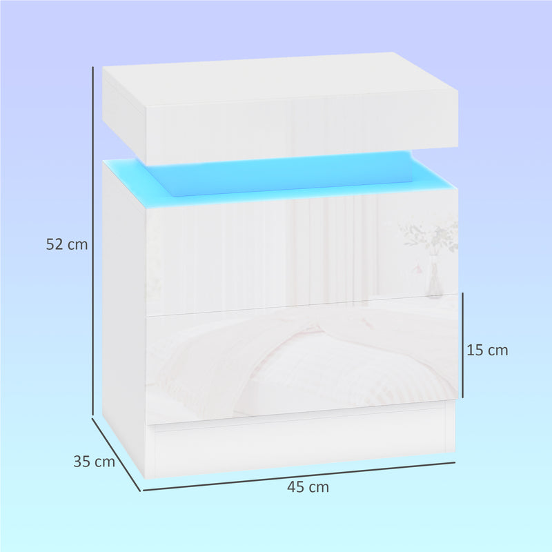 Bedside Tables Set with LED Lighting and Storage Drawers for Modern Bedrooms White