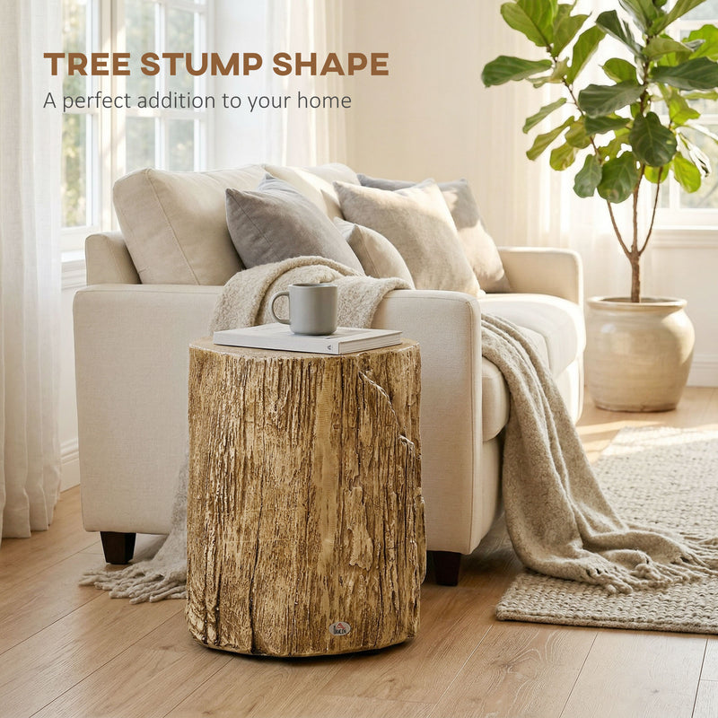 Side Table with Realistic Tree Stump Design for Indoor or Outdoor Use Natural AOSOM