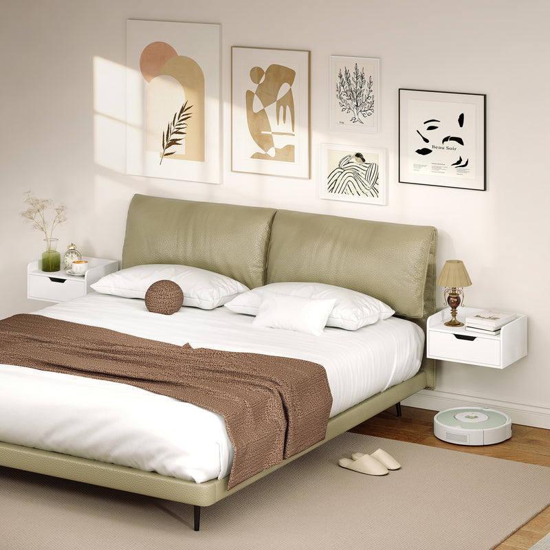 Floating Bedside Tables Set of 2 with Drawer and Shelf Space Saving Storage White AOSOM