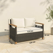 2 Seater Rattan Garden Sofa with Deep Cushions and Acacia Armrests for Comfortable Outdoor Relaxing Brown Cream White Outsunny