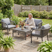 Rattan Garden Furniture Set with Sofa Armchairs and Coffee Table for Outdoor Relaxing, Grey Outsunny