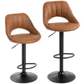 Set of 2 Swivel Bar Stools with Backrest and Footrest Ideal for Kitchen or Breakfast Bar Brown AOSOM