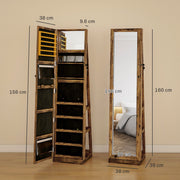 Lockable Rustic Brown Jewellery Cabinet With 360Â° Swivel and Full Length Mirror by HOMCOM