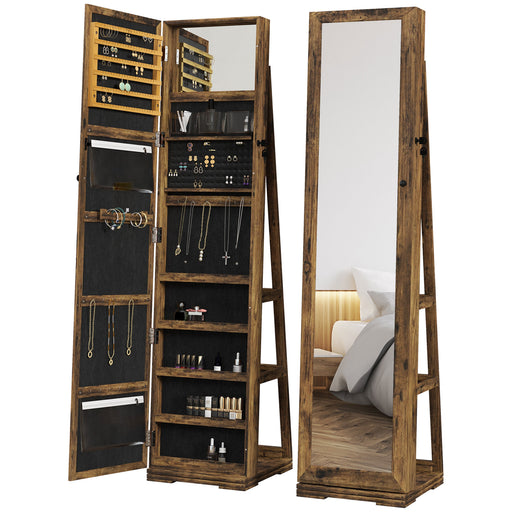 Lockable Rustic Brown Jewellery Cabinet With 360Â° Swivel and Full Length Mirror by HOMCOM