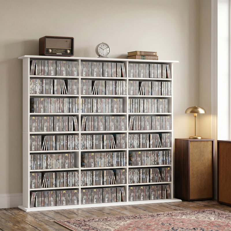Media Storage Unit with Adjustable Shelves for CDs and DVDs Slim Space Saving