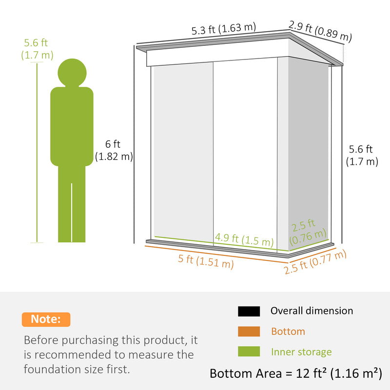 Light Grey 5 x 3ft Windowless Metal Garden Storage Shed with Sliding Door and Sloped Roof by Outsunny