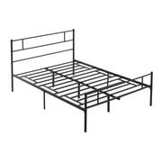 Black Double Metal Bed Frame with Headboard Storage Space and Sturdy Slat Support