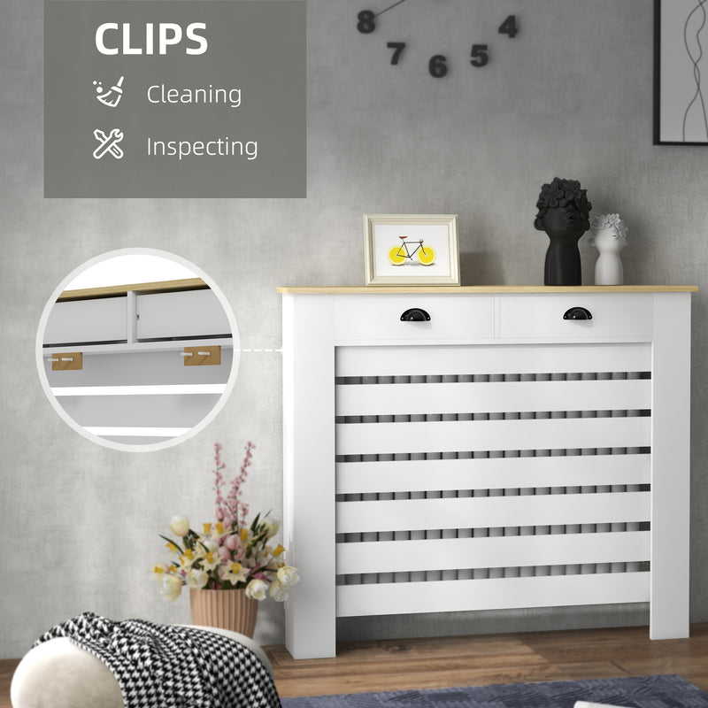Radiator Cover With Top Drawer Storage Fits 111cm Width Ideal For Hiding Heaters, White