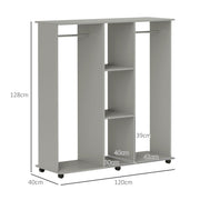 Grey Double Open Wardrobe with Mobile Storage Shelves and 6 Wheels by HOMCOM