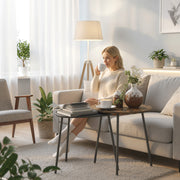 Set of 2 Nesting Side Tables Space Saving Design for Living Room or Bedroom Rustic Brown