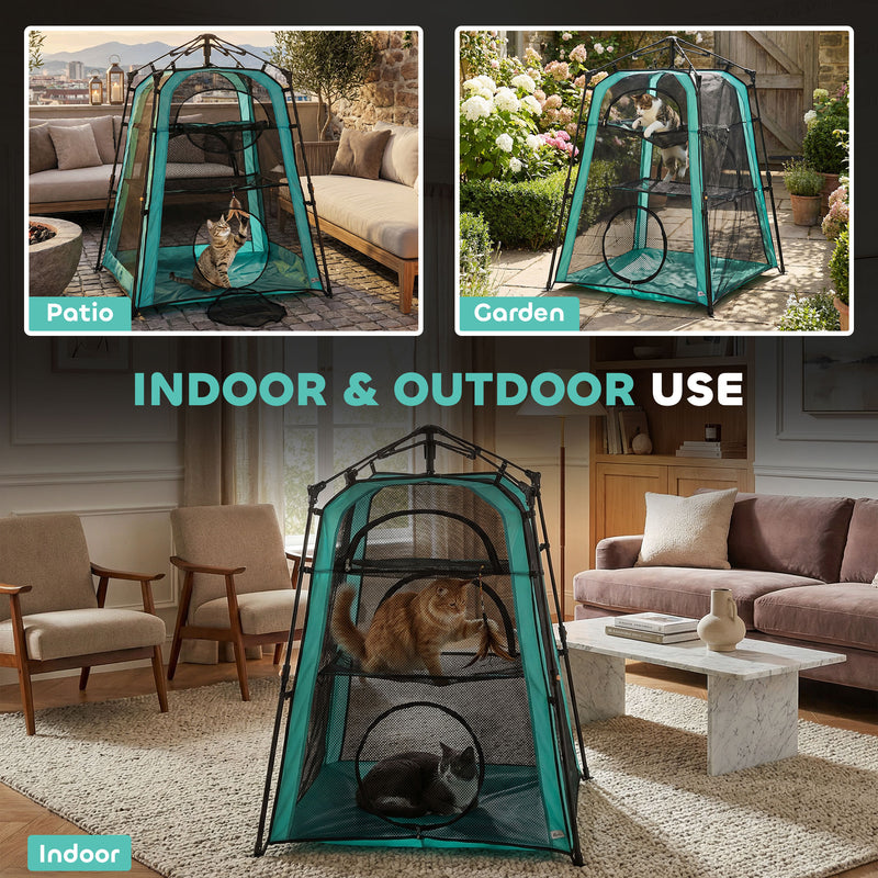 Cat Tent Three Level Outdoor Playhouse for Safe Garden or Balcony Exploration Black AOSOM