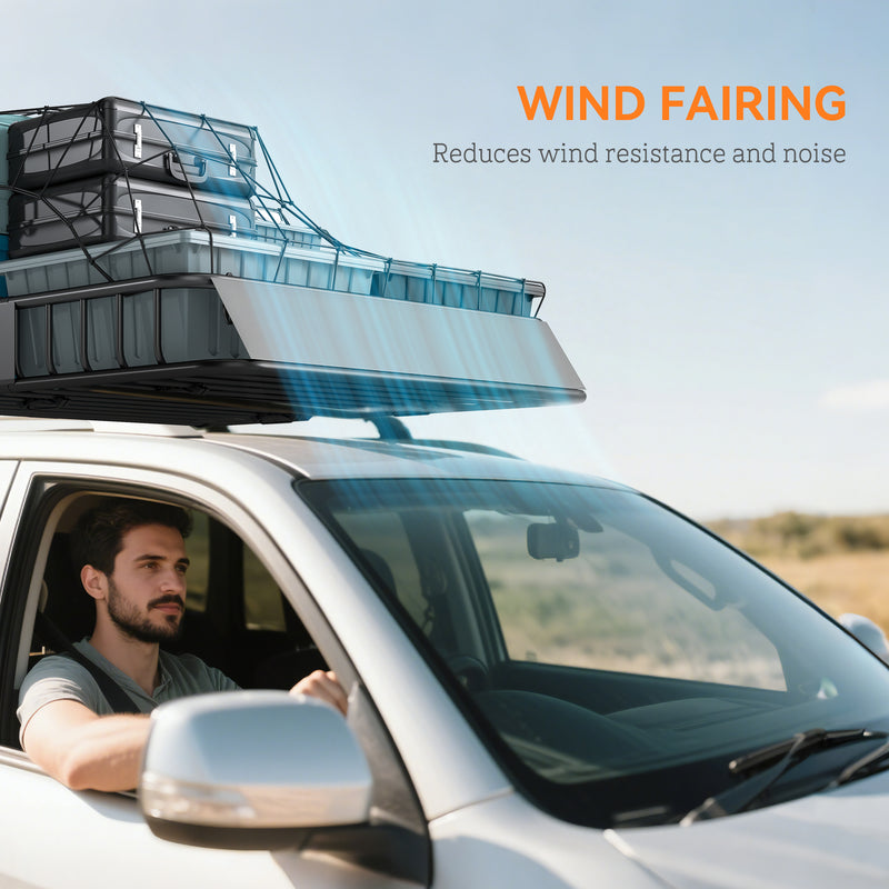 Steel Roof Rack Cargo Basket With Wind Fairing For Cars and SUVs 90kg Capacity, Black