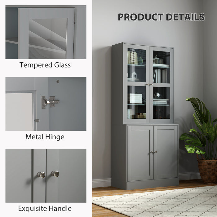 Grey Double Storage Display Cabinet with Shelves by HOMCOM