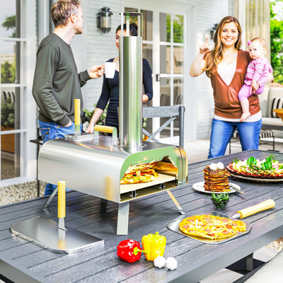 Portable Wood Fired Pizza Oven 12 Inch with Stone and Peel Stainless Steel by Outsunny