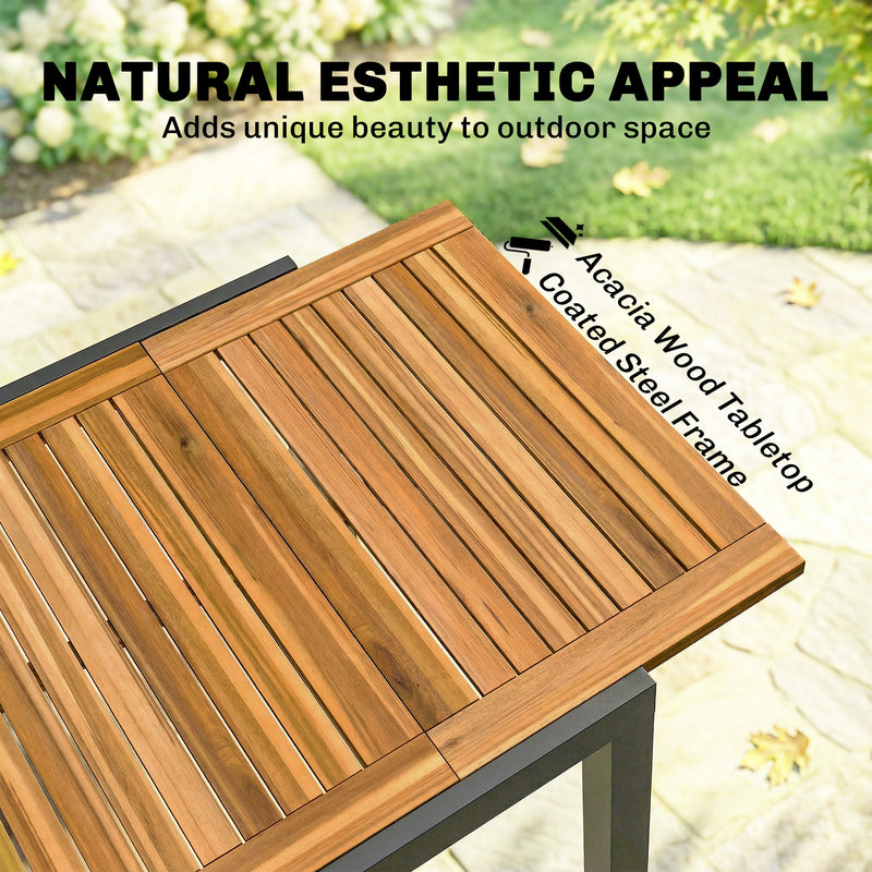 Extendable Garden Dining Table Ready Assembled for Easy Outdoor Hosting Natural Black Outsunny