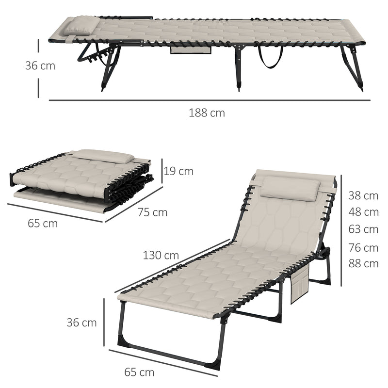 Set of 2 Khaki Sun Loungers with 5 Position Reclining Backs for Relaxing Outdoors