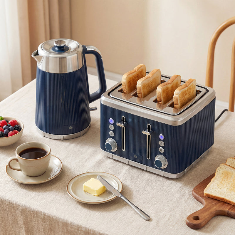 Kettle and Toaster Set for Fast Breakfasts and Hot Drinks Dark Blue and Silver AOSOM