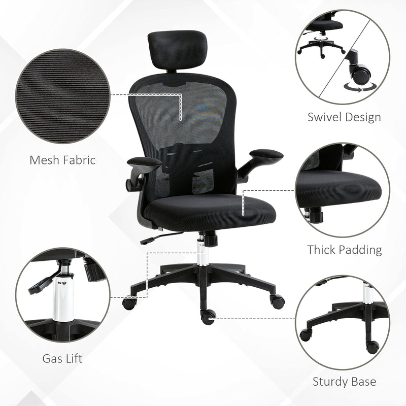 Black Ergonomic Office Chair With Mesh Back Lumbar Support And Adjustable Headrest