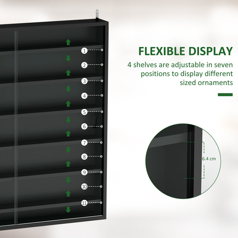 Black 7 Tier Wall Display Cabinet with Glass Doors and Adjustable Shelves by HOMCOM