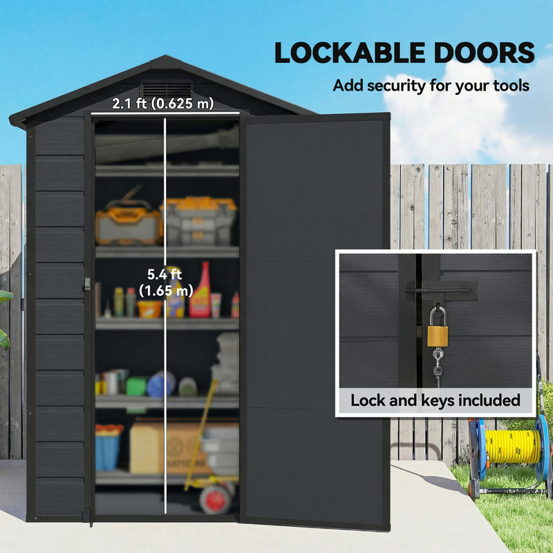 Plastic Garden Shed for Small Patios with Weatherproof Panels and Secure Lock, Dark Grey Outsunny