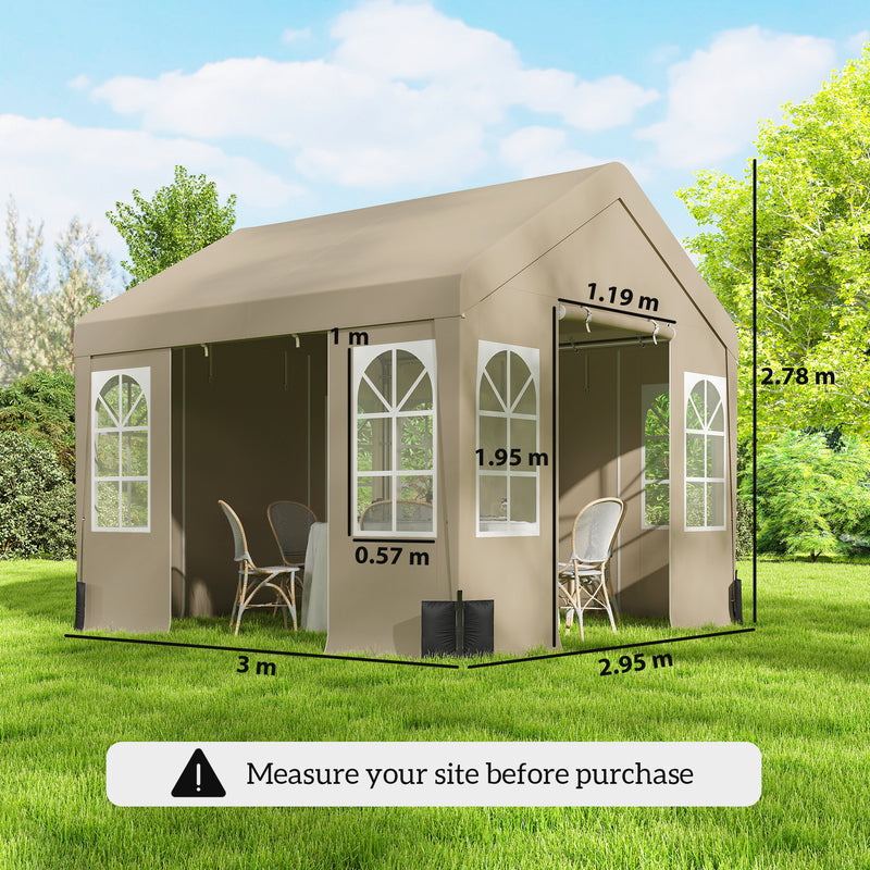 3x3m Gazebo Marquee for All Weather Outdoor Gatherings with Windows and Zipped Doors, Beige
