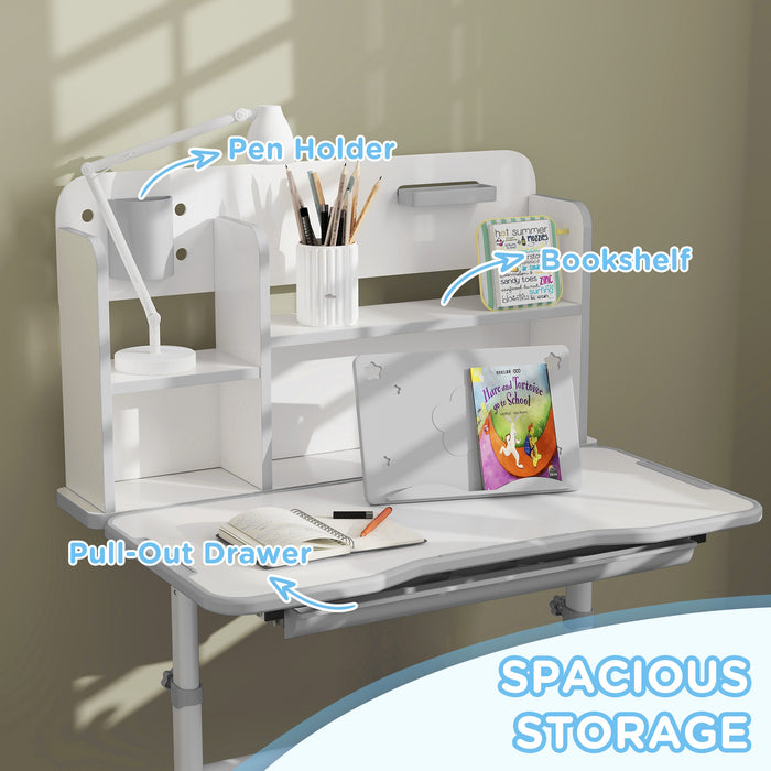 Height Adjustable Kids Desk and Chair Set with Tiltable Desktop and Reading Rack Grey by AIYAPLAY