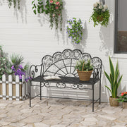 Outsunny Metal Garden Bench Loveseat with Slatted Seat, Black AOSOM