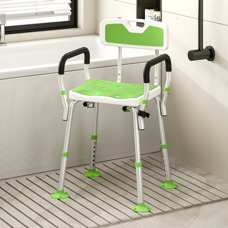 Height Adjustable Shower Chair With Backrest and Armrests For Elderly and Disabled Green