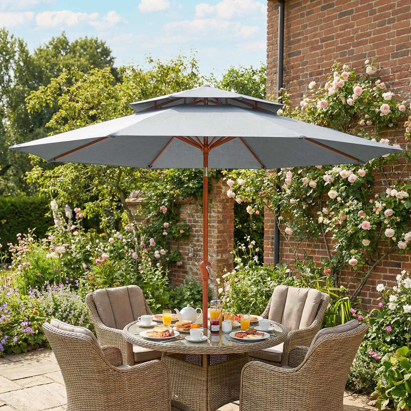 2 Tier Patio Umbrella for Garden Shade with Rotating Double Canopy and Easy Crank Outsunny