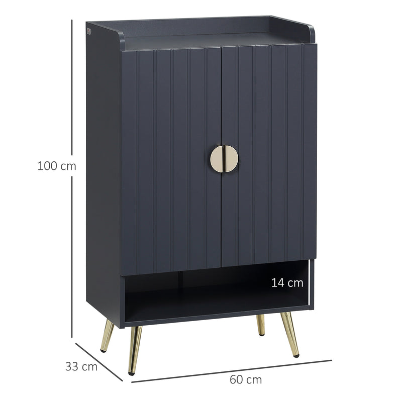 Narrow Shoe Cabinet for Hallway Storage with Adjustable Shelves and Top Tray Grey
