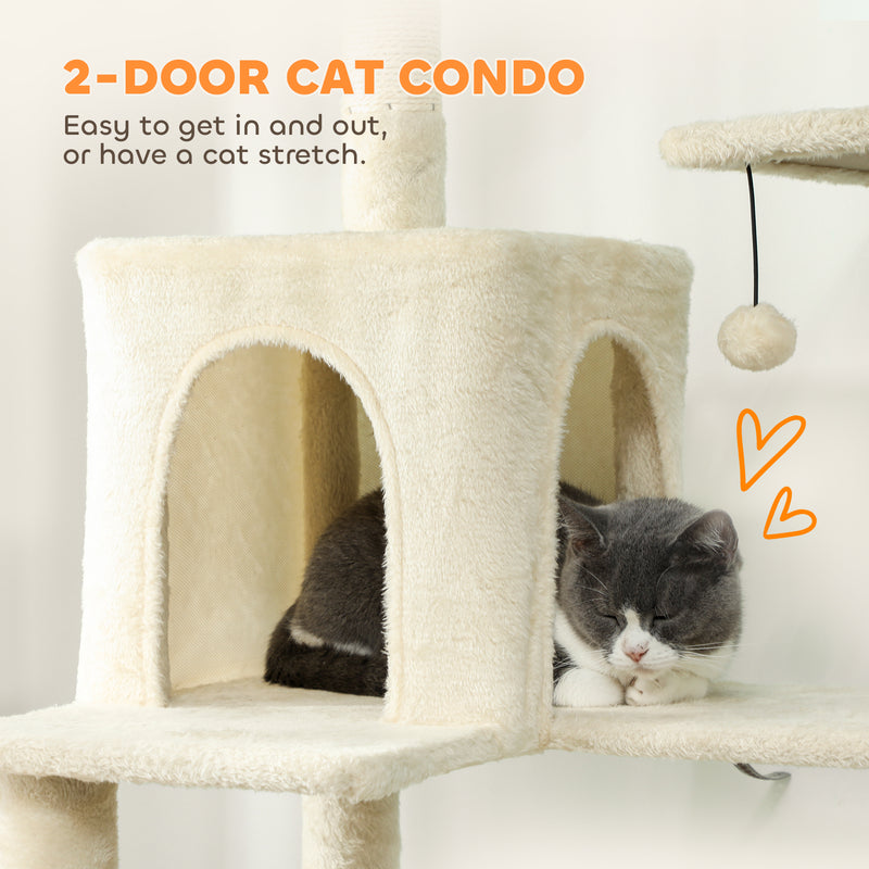 Cat Tower for 2 or 3 Cats with Multiple Platforms and Scratch Posts Beige and Cream White