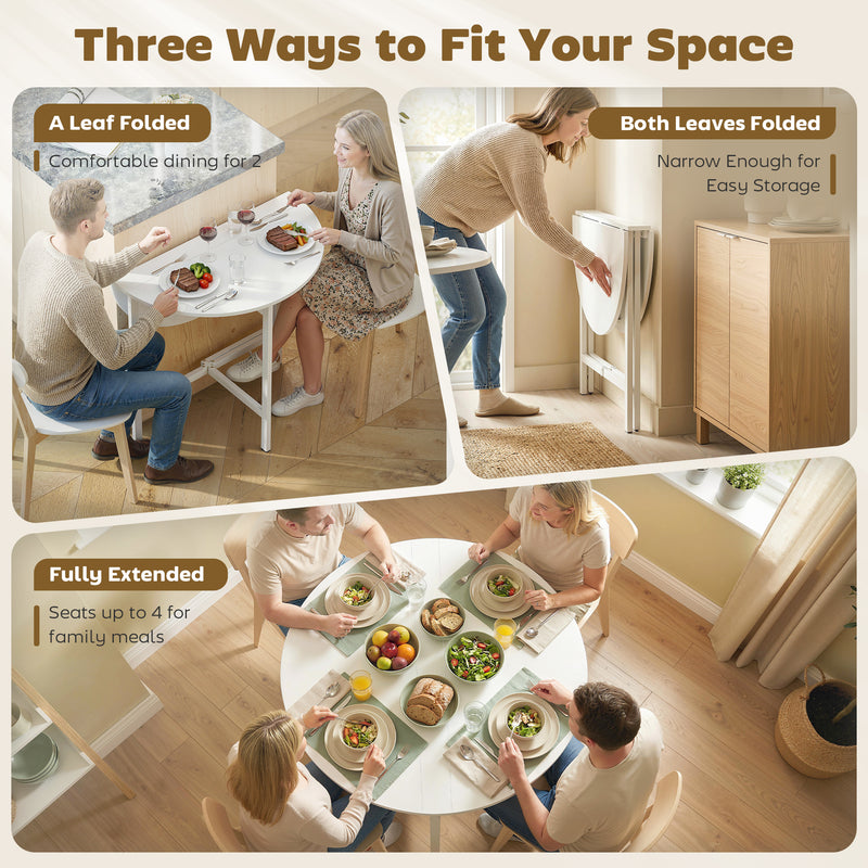 Folding Dining Table for Small Spaces Seats 2 to 4 Ultra Slim Storage, White